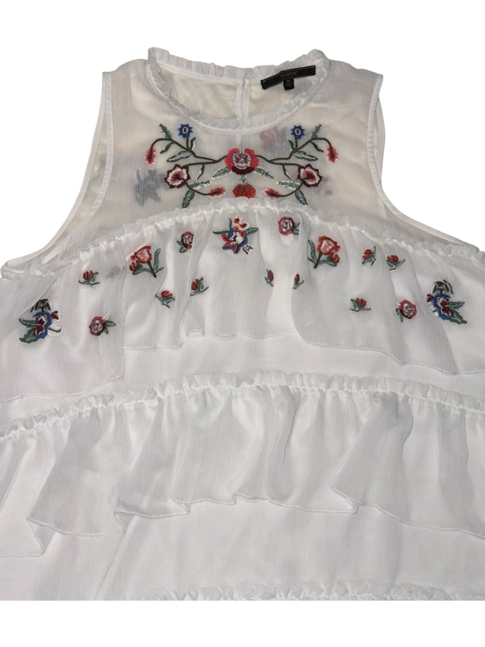 MAXSPORT White Ivory Floral Embroidered Tiered Ruffle Dress XL NWOT - Picture 9 of 12